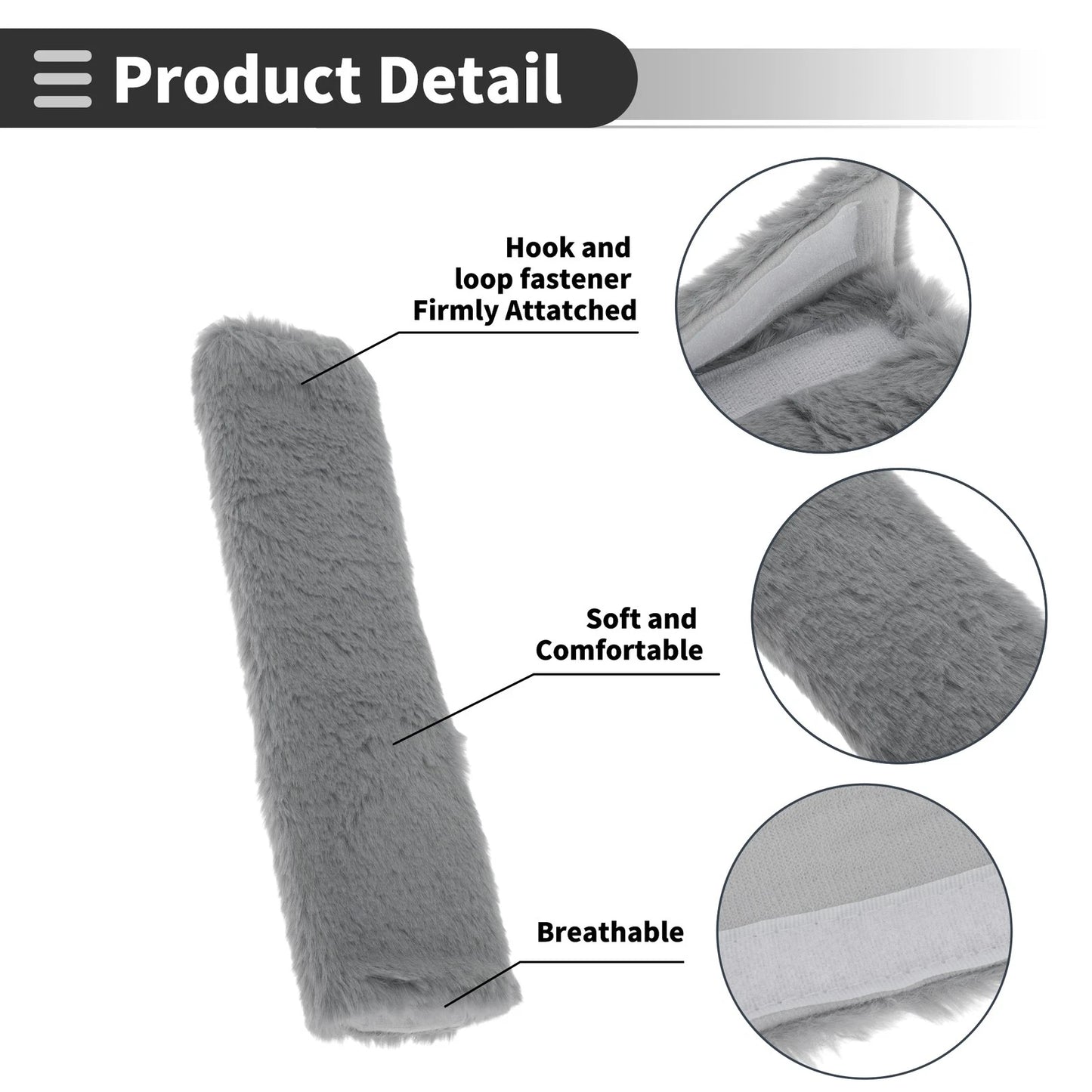 Set of 2 Gray Seat Belt Cover Pads for Universal Fit (24cm)