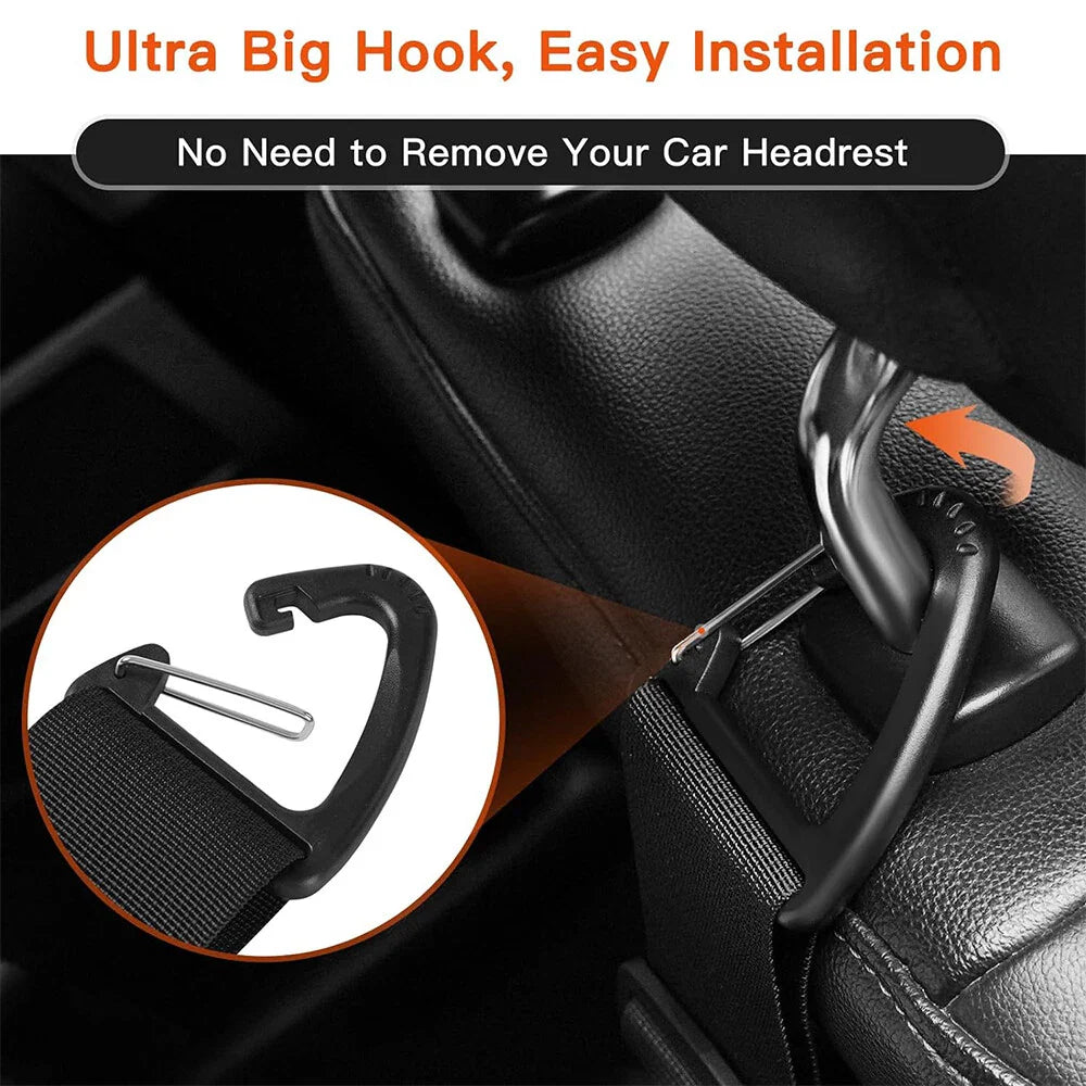 Heavy-Duty Universal Car Seat Headrest Hook Strap - Quick Release - Black