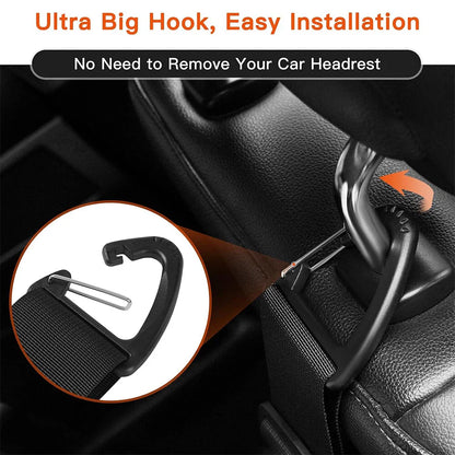 Heavy-Duty Universal Car Seat Headrest Hook Strap - Quick Release - Black