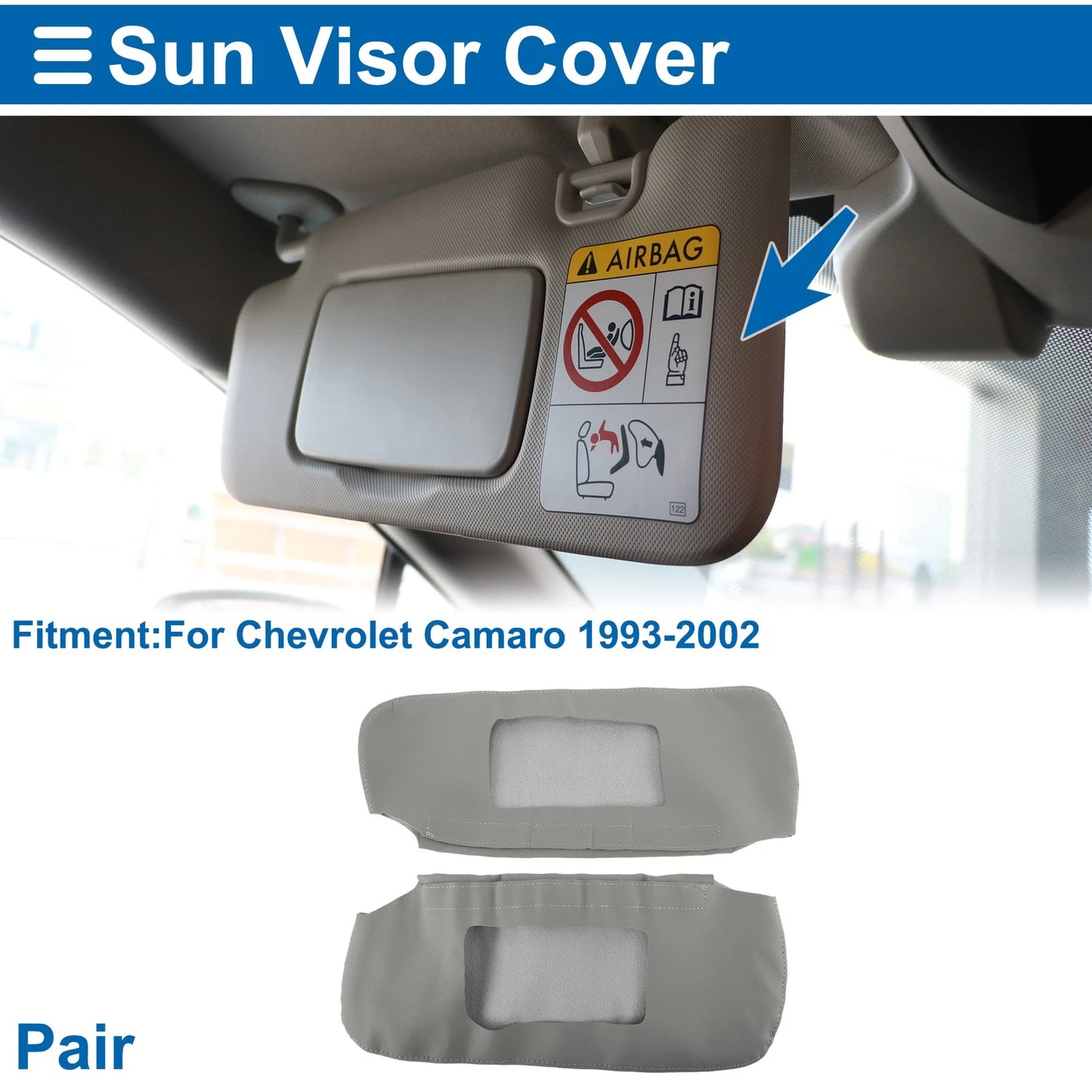 Sun Visor Cover Set for Chevrolet Camaro (1993–2002) Left Right Faux Leather Gray