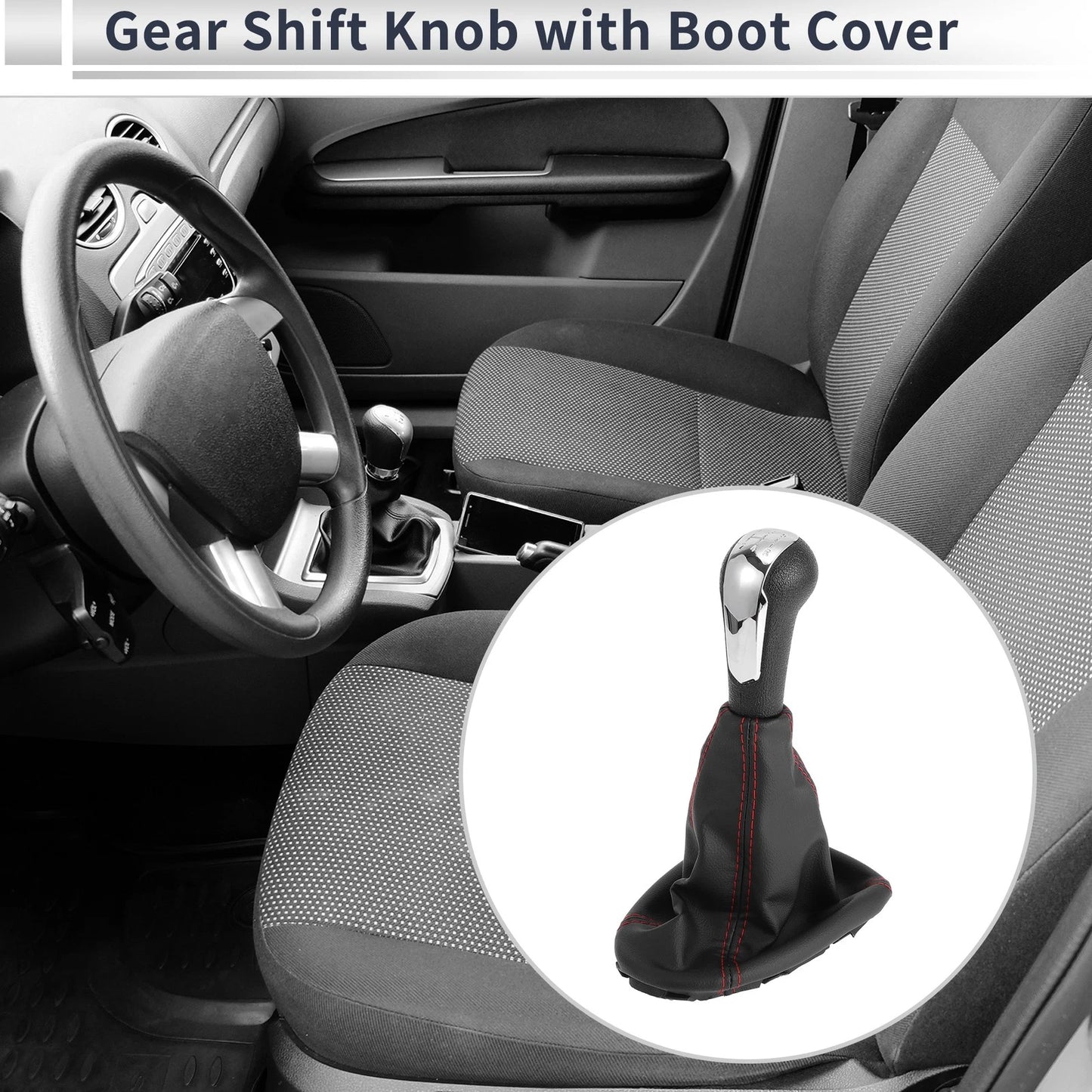 5 Speed Gear Shift Knob with Cover for Chevrolet Spark (2011–2015) Faux Leather