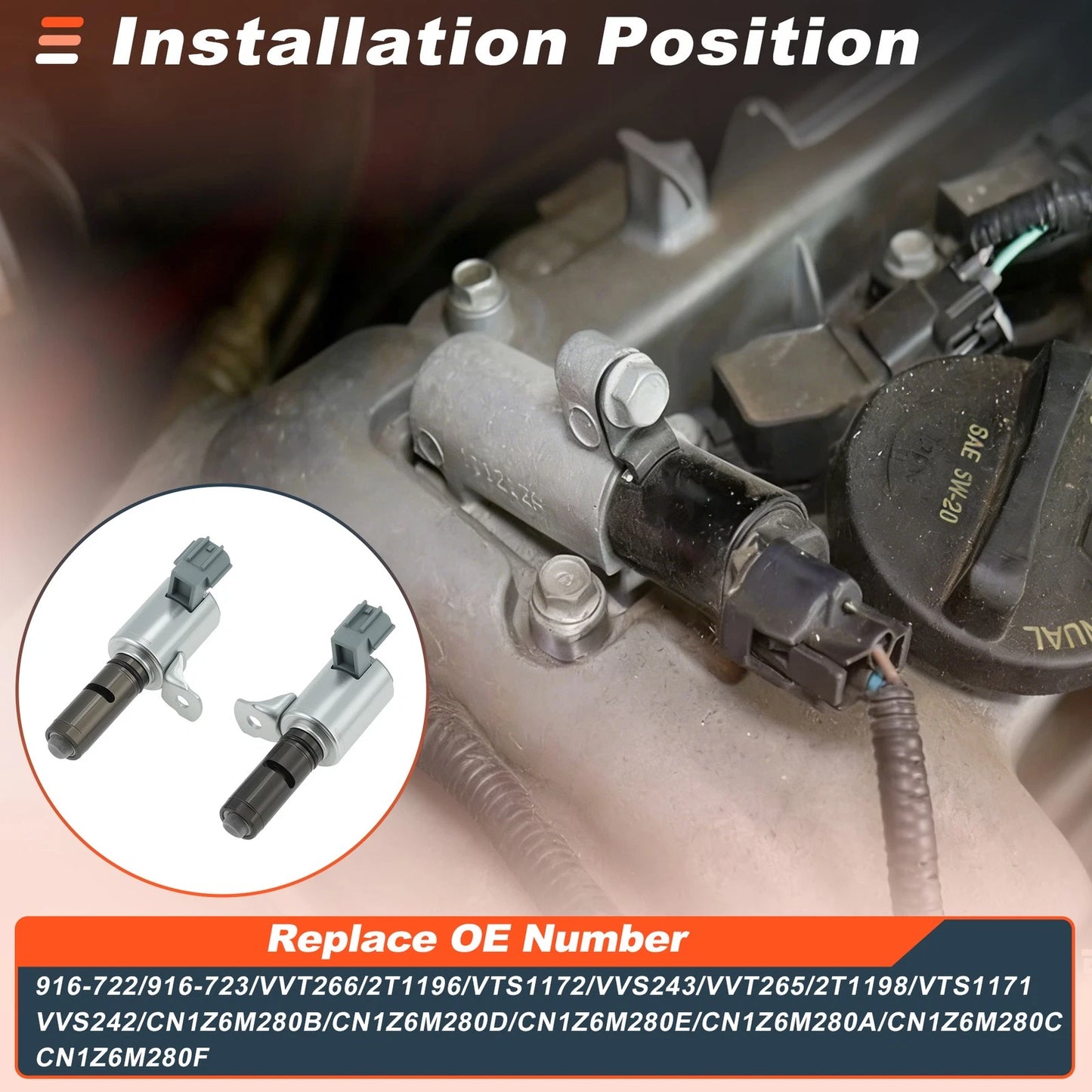 2Pc VVT Solenoid for Ford Escape, Transit Connect (2013–2019) 1.5L 1.6L