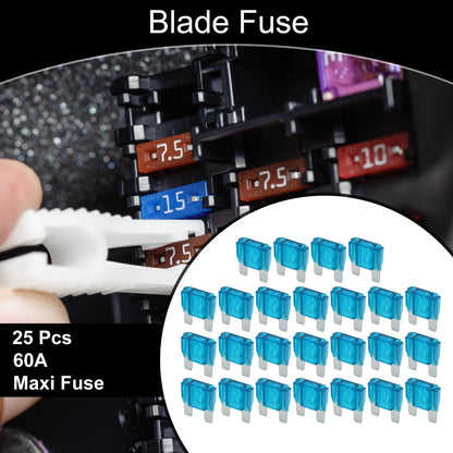 Set of 25 Maxi Fuse 60A Blade Fuses for Car Boat Truck RV Motorcycle