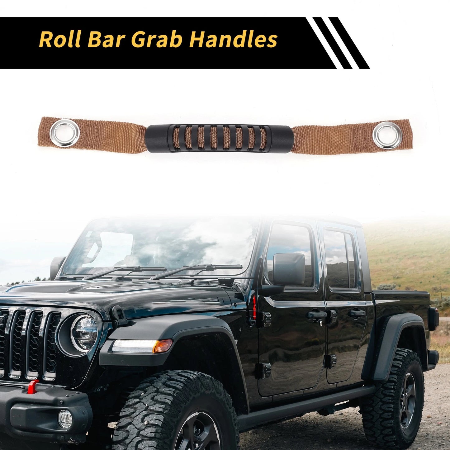 2X Roll Bar Grab Handles for Jeep Wrangler (2007–2018) - Brown