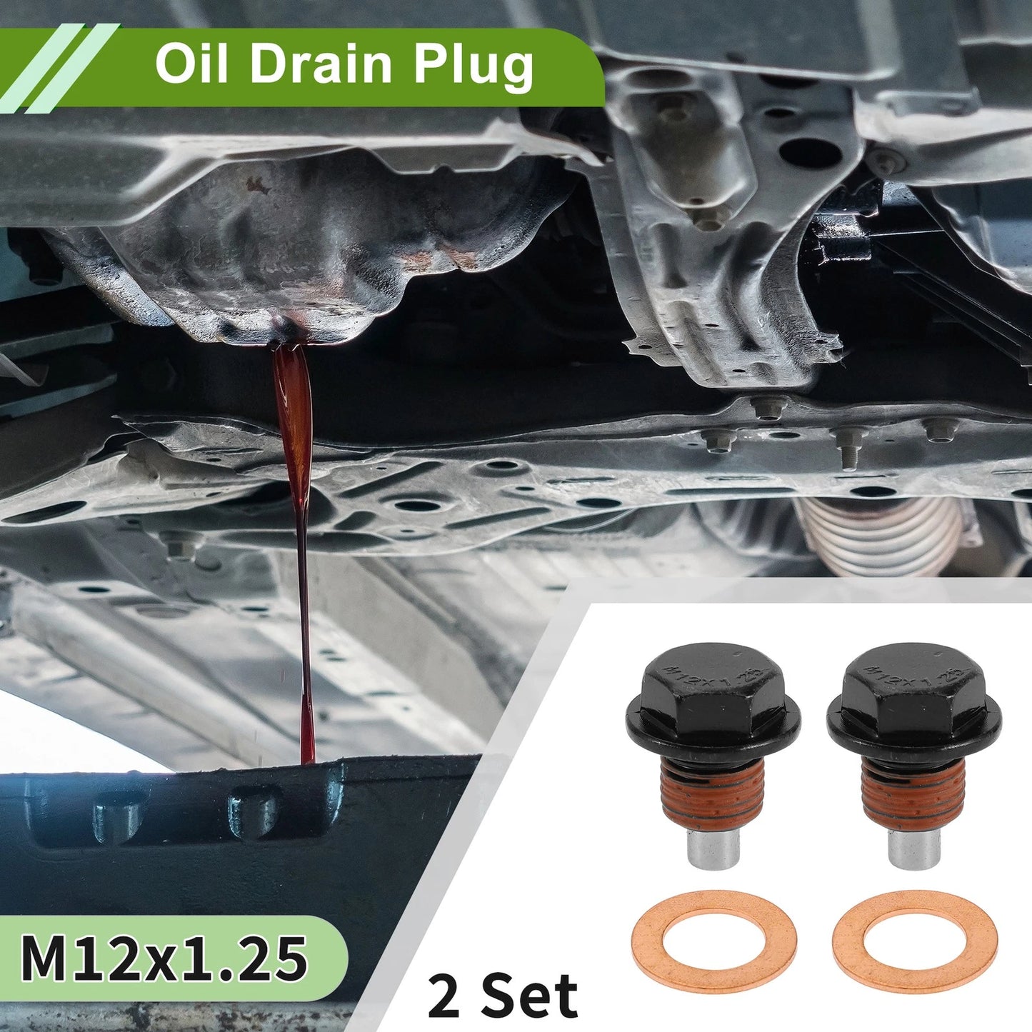 Set of 2 M12x1.25 Copper Oil Drain Plug with Gasket for Car Motorcycle