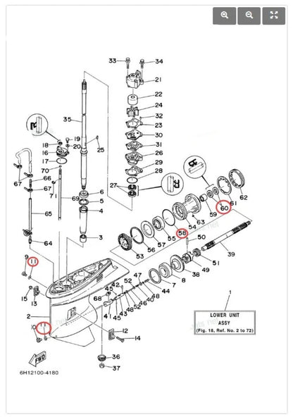 Lower Unit Gearcase Seal Kit for Yamaha 2-Stroke Outboard