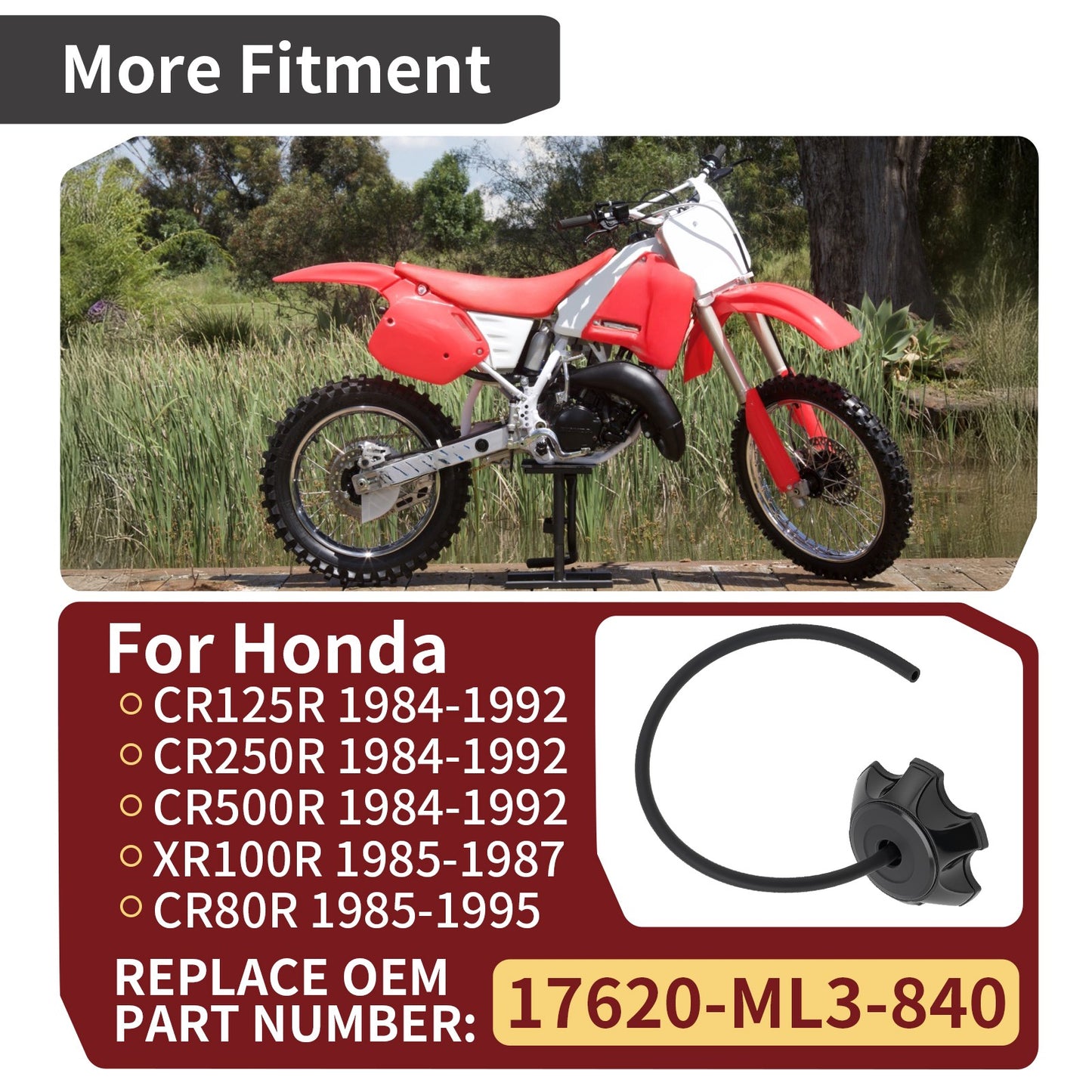 Gas Fuel Tank Cap with Tube for Honda XR100R (1985–1987)