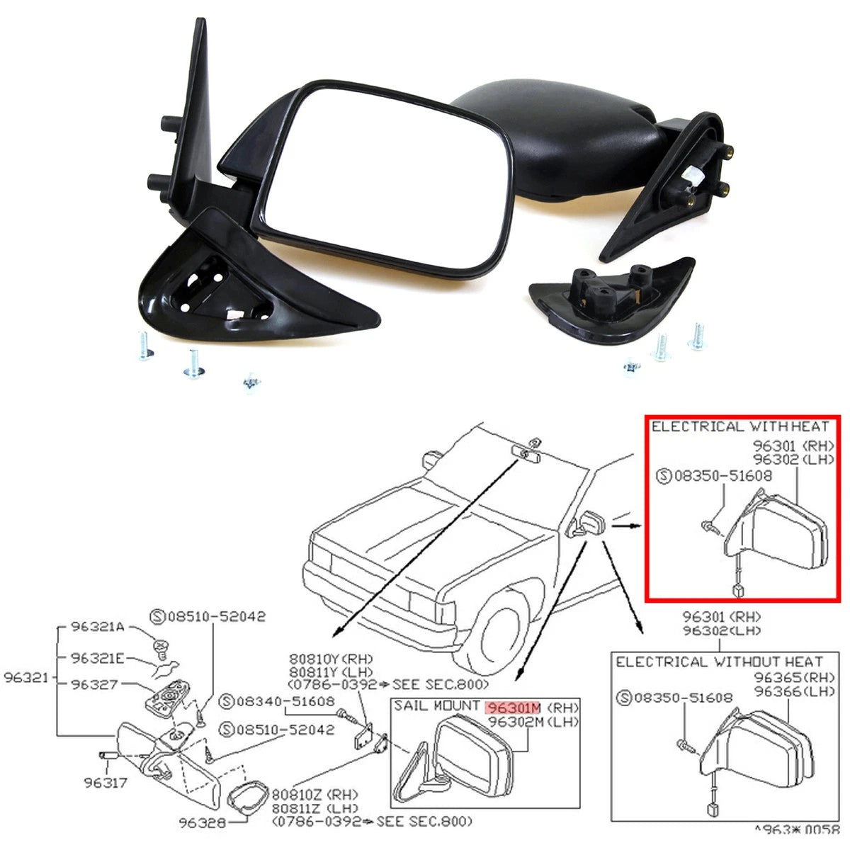 Set of 2 Door Mirrors for Toyota Hilux 5th Gen (1988–1998)