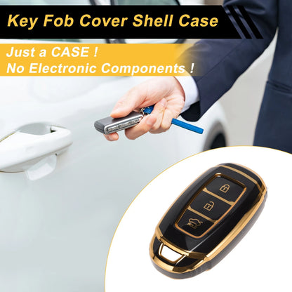 Black Gold Edge Car Key Case for Hyundai i10 (2010–2023) - 3 Buttons