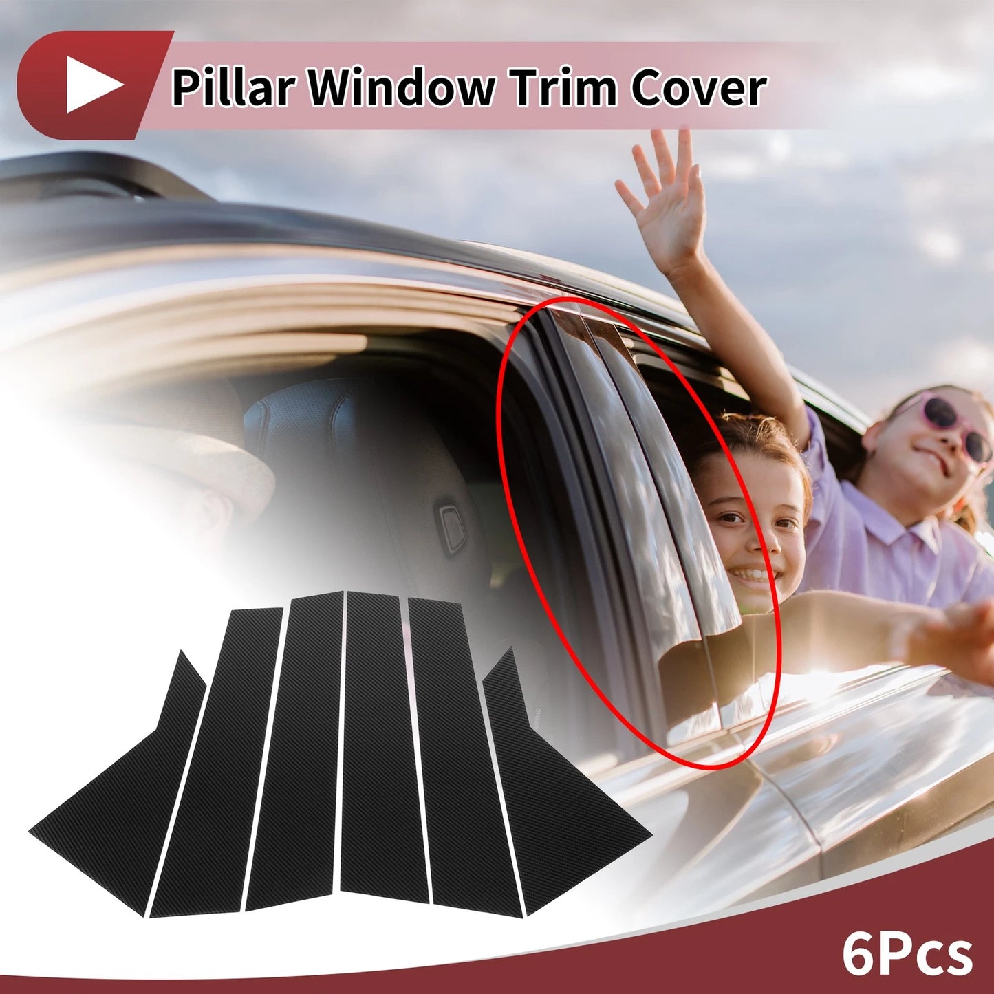 6 Pcs Door Pillar Window Trim for KIA Cerato (2019–2023) Black Carbon Fiber