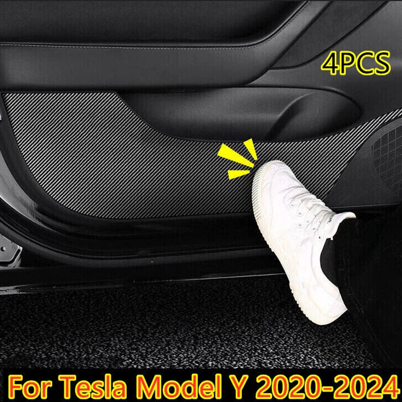 4x Anti Kick Pad Carbon Fiber Side Edge Protector Sticker for Model Y (2020–2024)