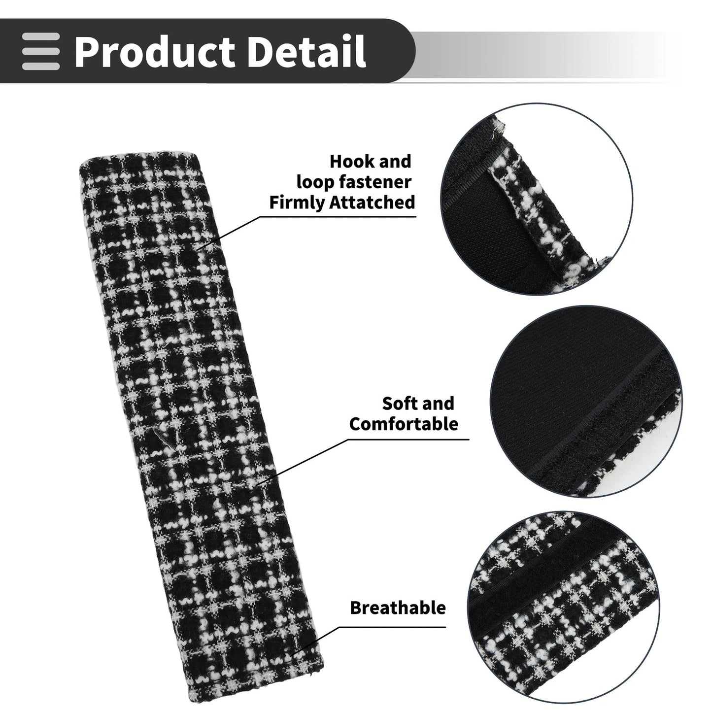 Set of 2 Black White Seat Belt Cover Pads for Universal Fit (24cm)