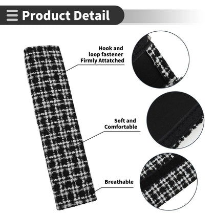 Set of 2 Black White Seat Belt Cover Pads for Universal Fit (24cm)