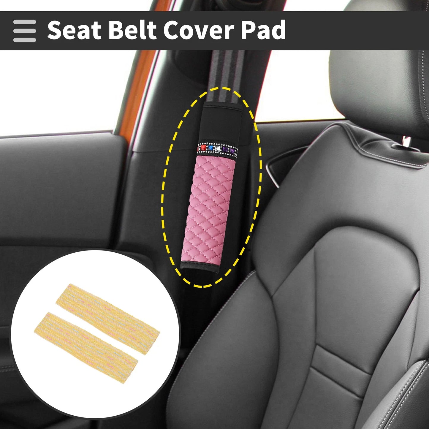 Set of 2 Yellow Seat Belt Cover Pads for Universal Fit (24cm)