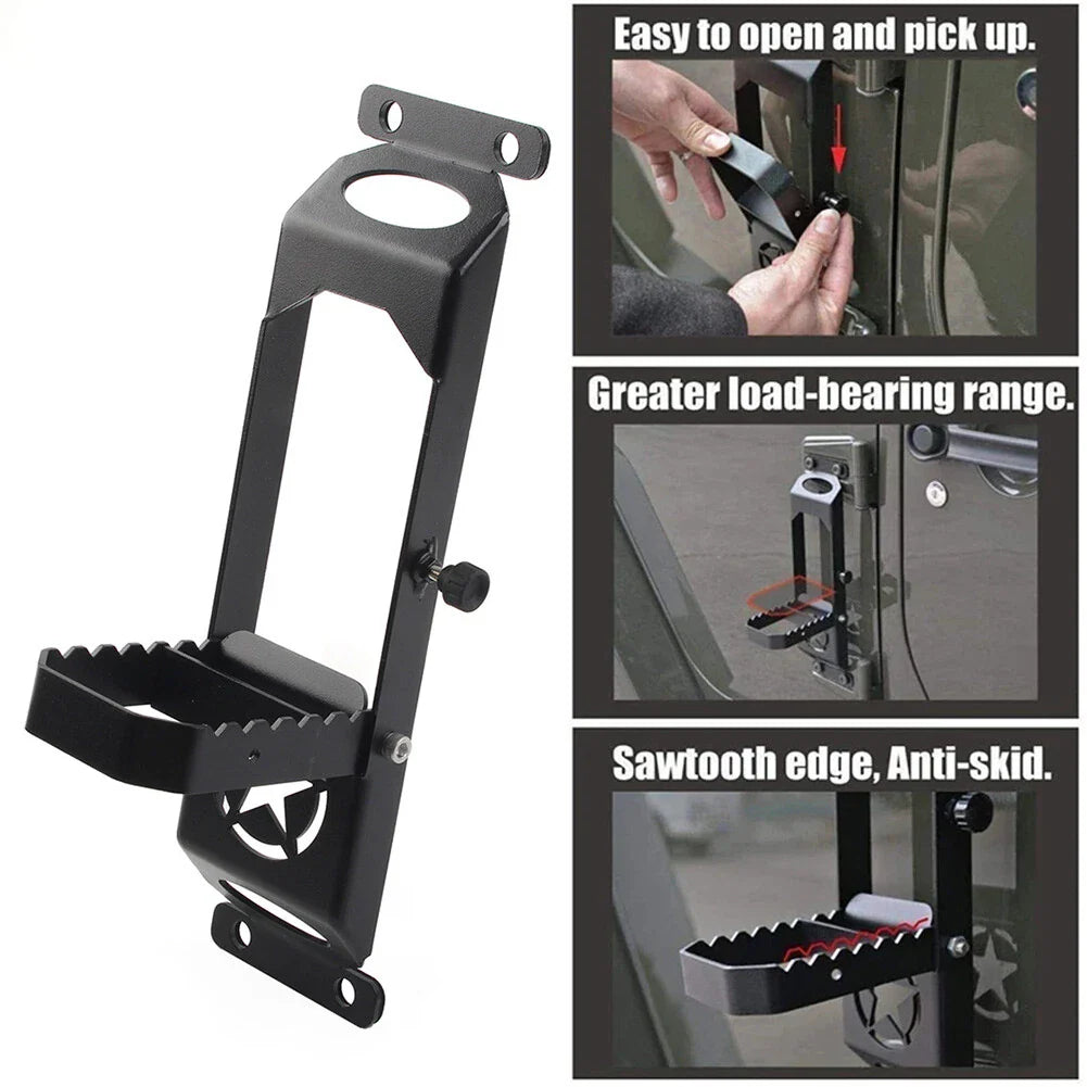 Black Door Hinged Step Pedals Foot Pegs for Jeep Wrangler (2007-2023)
