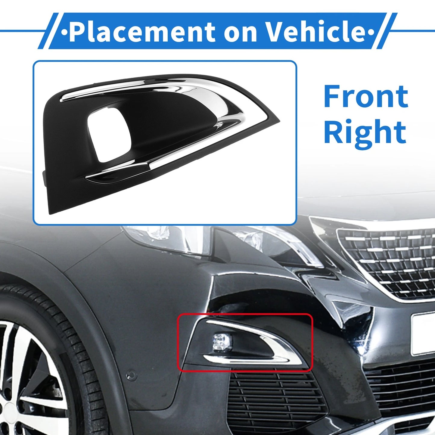 Front Right Fog Light Grille No. 9817136777 for Peugeot 3008 (2016–2019) Black