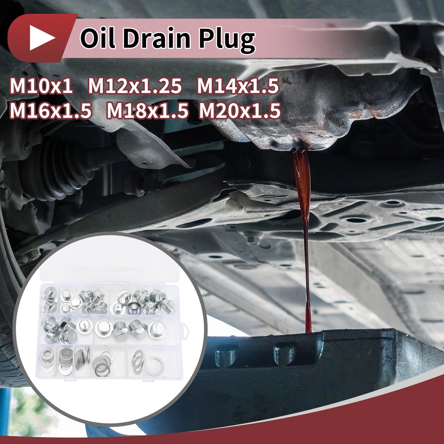 Set of 1 M12x1.25 Engine Oil Drain Plug with Gasket for Car Motorcycle Boat