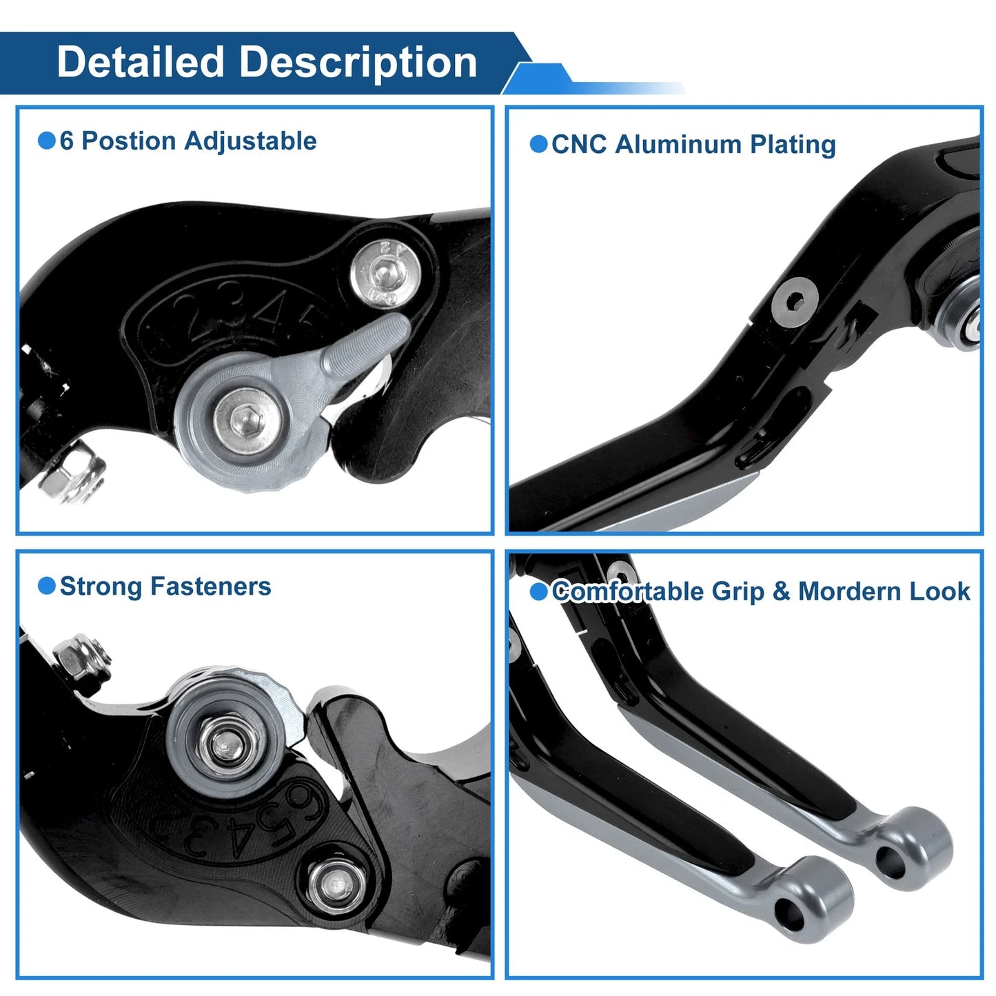 Short/Long Brake Clutch Levers for Yamaha YZF-R1 (2004–2008) Black Titanium End