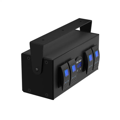 4 Gang Rocker Switch Box 12V/24V ON Off w/ Voltmeter for Boat Car RV SUV