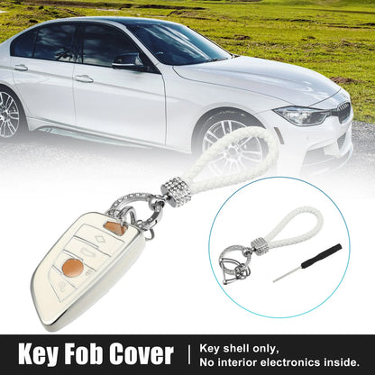 4-Button Key Fob Case for BMW Keyless Entry with Chain White