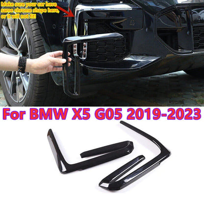 2 x Glossy Black ABS Front Fog Light Lamp Cover Trim for BMW X5 G05 (2019–2023)