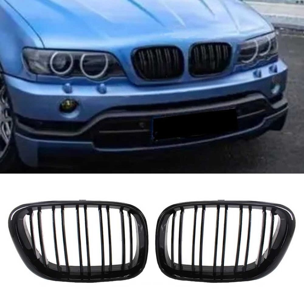 Gloss Black Dual Slat Front Bumper Grille for BMW X5 (2000–2003)