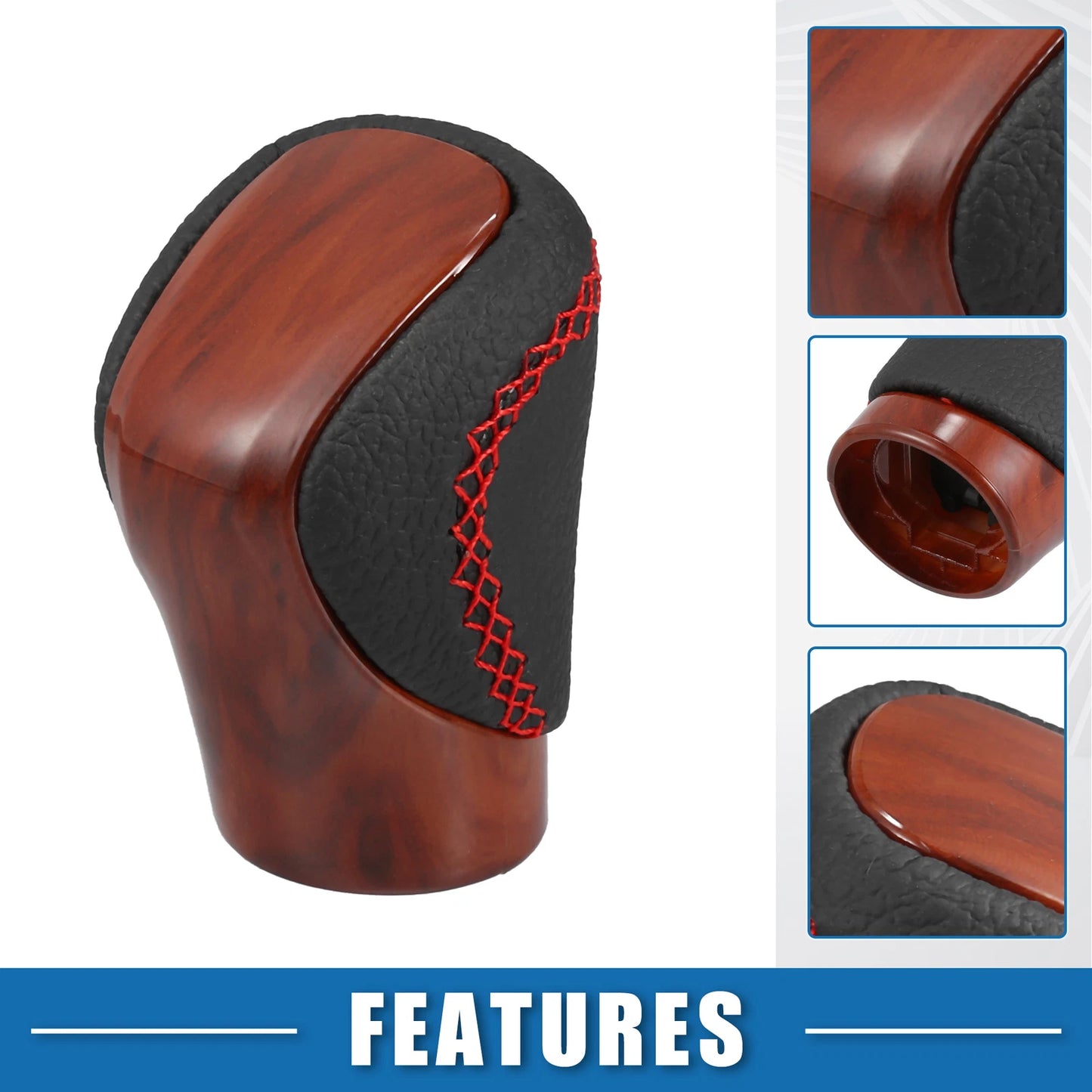 Automatic Gear Shift Knob for Lexus (Wood Grain, Red Thread, Perforated)