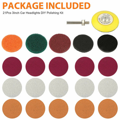 21pcs 3Inch Headlight Polishing Scouring Pad for Drill