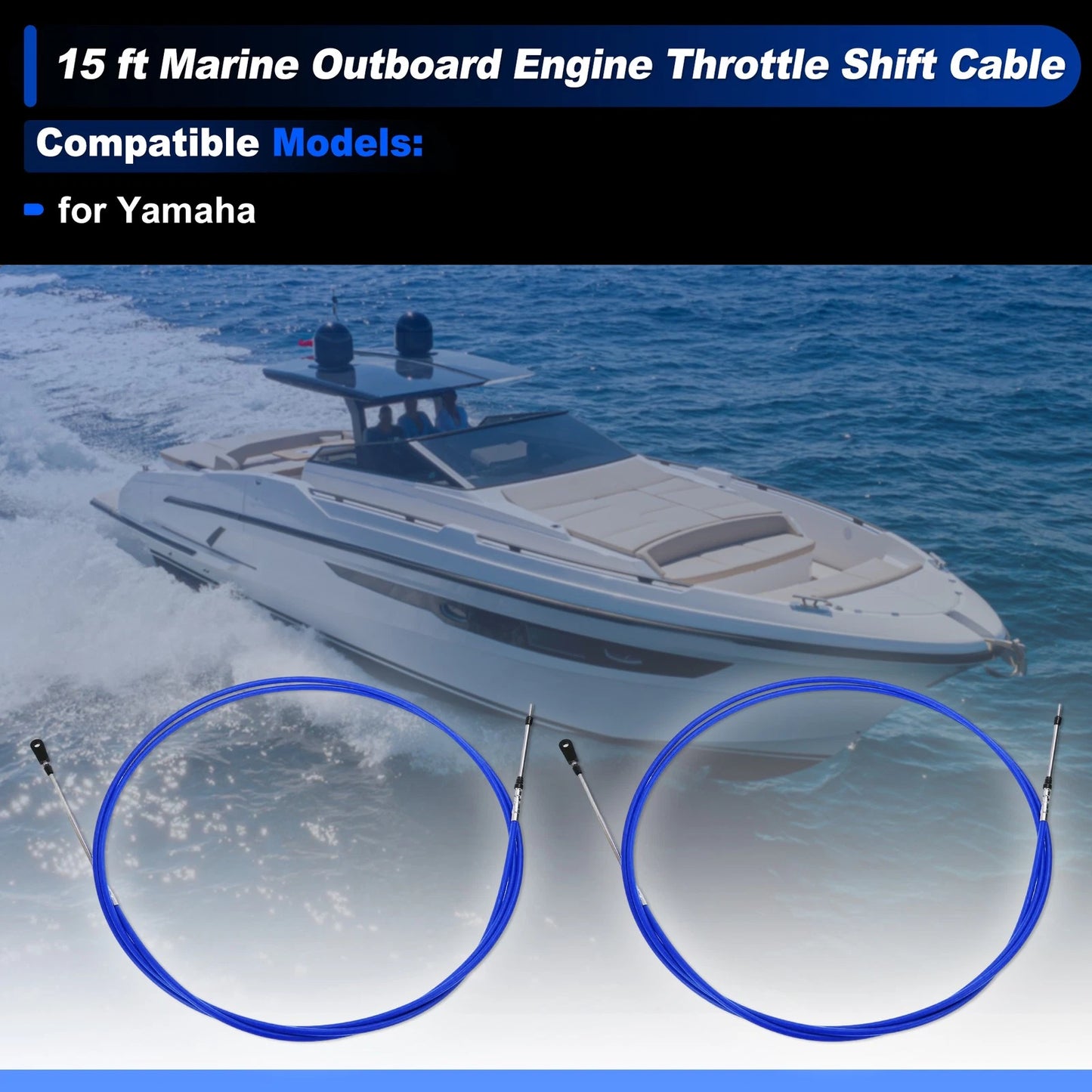 2 Pcs Throttle Shift Control Cable for Yamaha (15 ft)