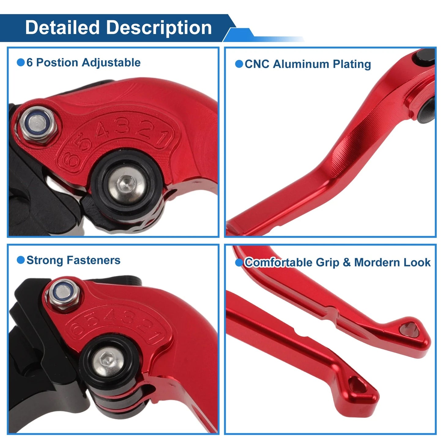 Adjustable Short Brake Clutch Levers for Honda CB750 (2023–2025) 1 Pair Red