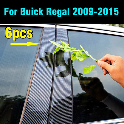 6 x Carbon Fiber Window Pillar Posts Door Trim Cover for Buick Regal (2009–2015)