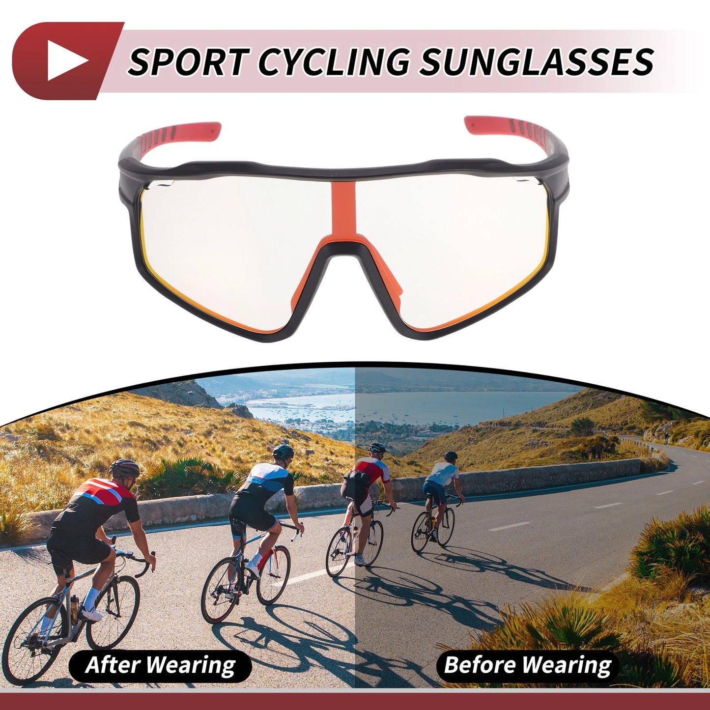 Motorcycle Riding Goggles for Various Models (Light Red Lens, Black Red Frame)