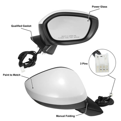 3 Pin Right Side Exterior Door Mirror Assembly White for Honda Civic (2022-2023)