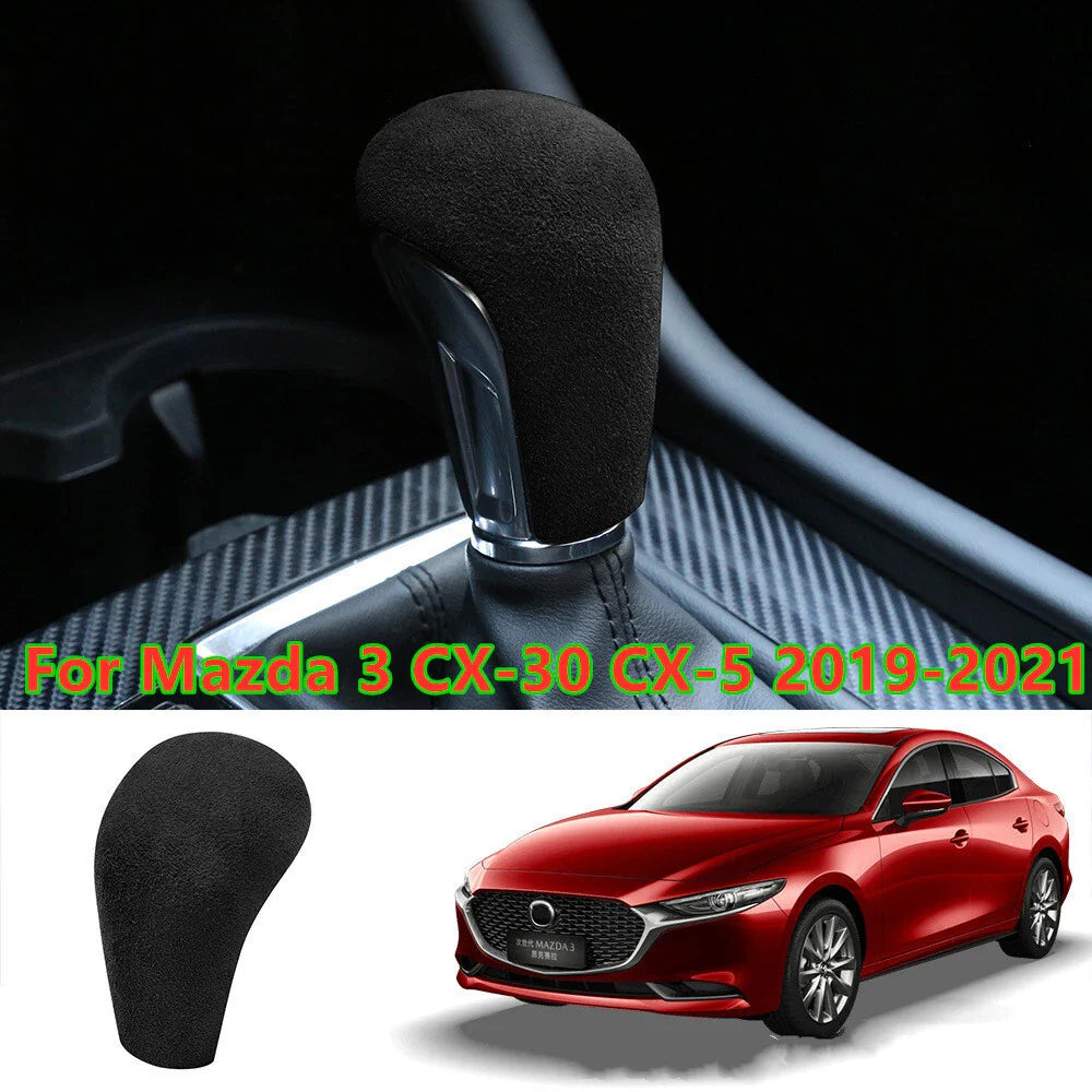 Black Suede Gear Shift Knob Trim Cover Decor for Mazda 3 CX-30 CX-5 (2019–2021)