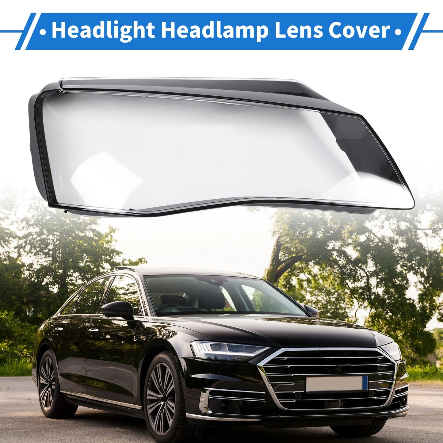 1 Pc Headlight Lens Cover for Audi A8 (2010–2013) Black