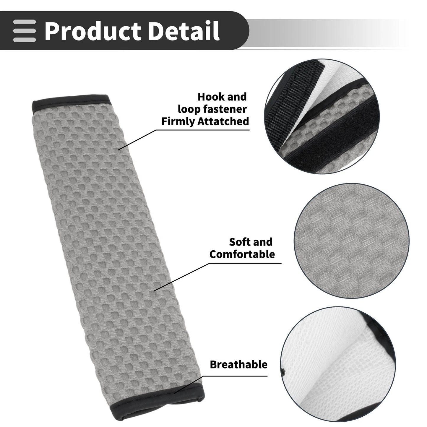 Set of 2 Gray Seat Belt Cover Pads for Universal Fit (23cm)
