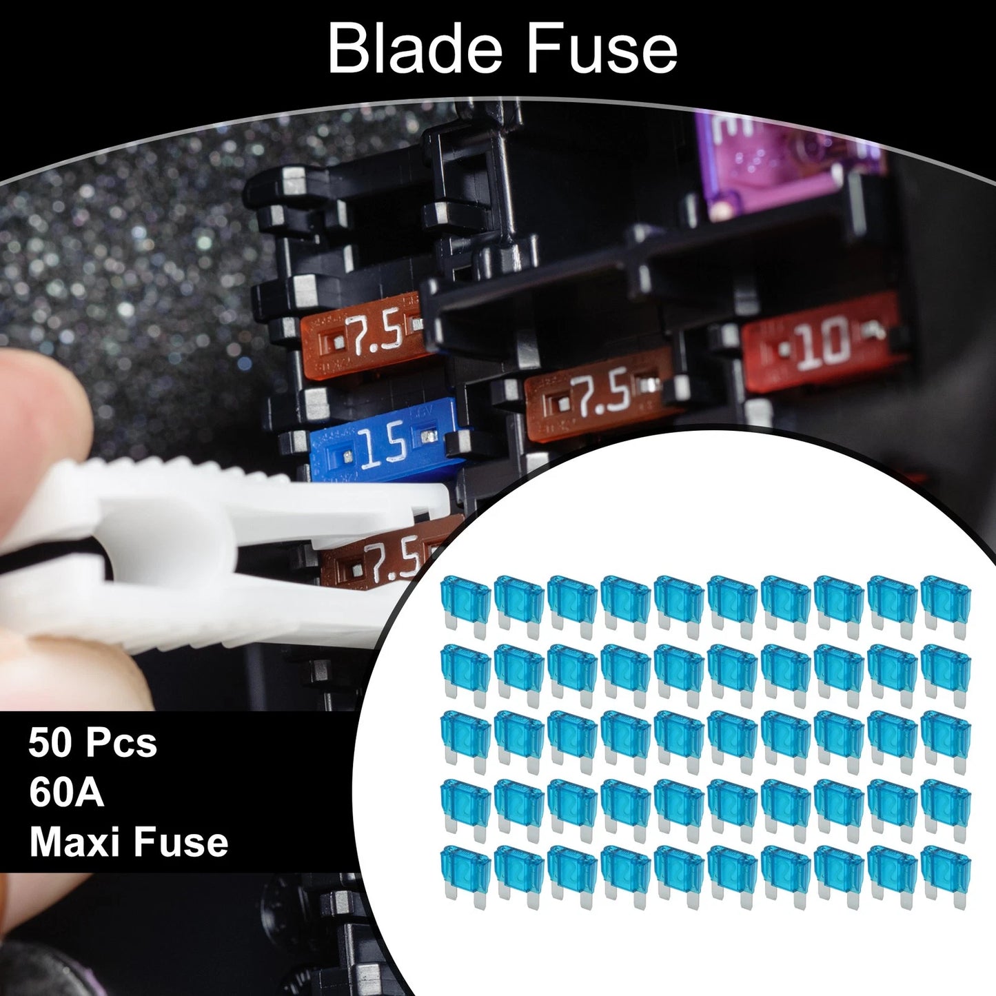 Set of 50 Maxi Fuse 60A Blade Fuses for Car Boat Truck RV Motorcycle