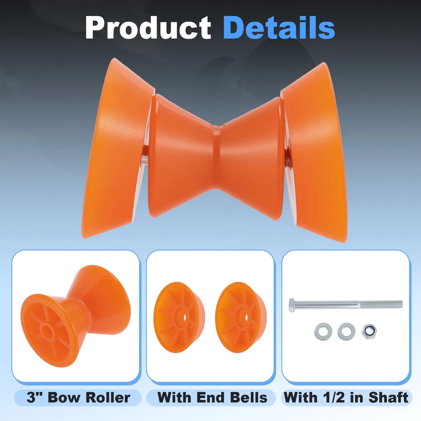 3" Boat Bow Trailer Roller with End Bells
