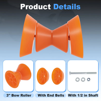 3" Boat Bow Trailer Roller with End Bells