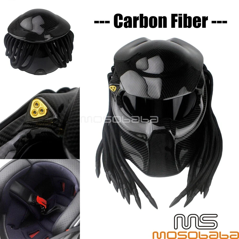 Carbon Fiber Full Face Motorcycle Helmet for Predator DOT Approved - M