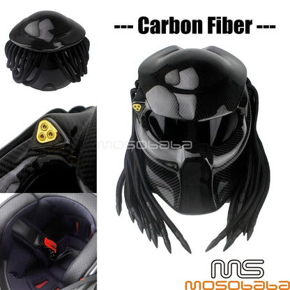Carbon Fiber Full Face Motorcycle Helmet for Predator DOT Approved - M