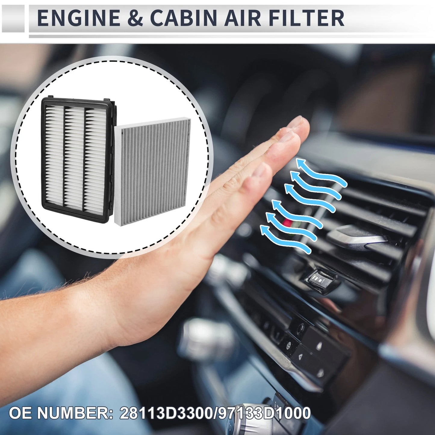 Engine Cabin Air Filter Combo No. 28113D3300 for Hyundai Tucson (2016)