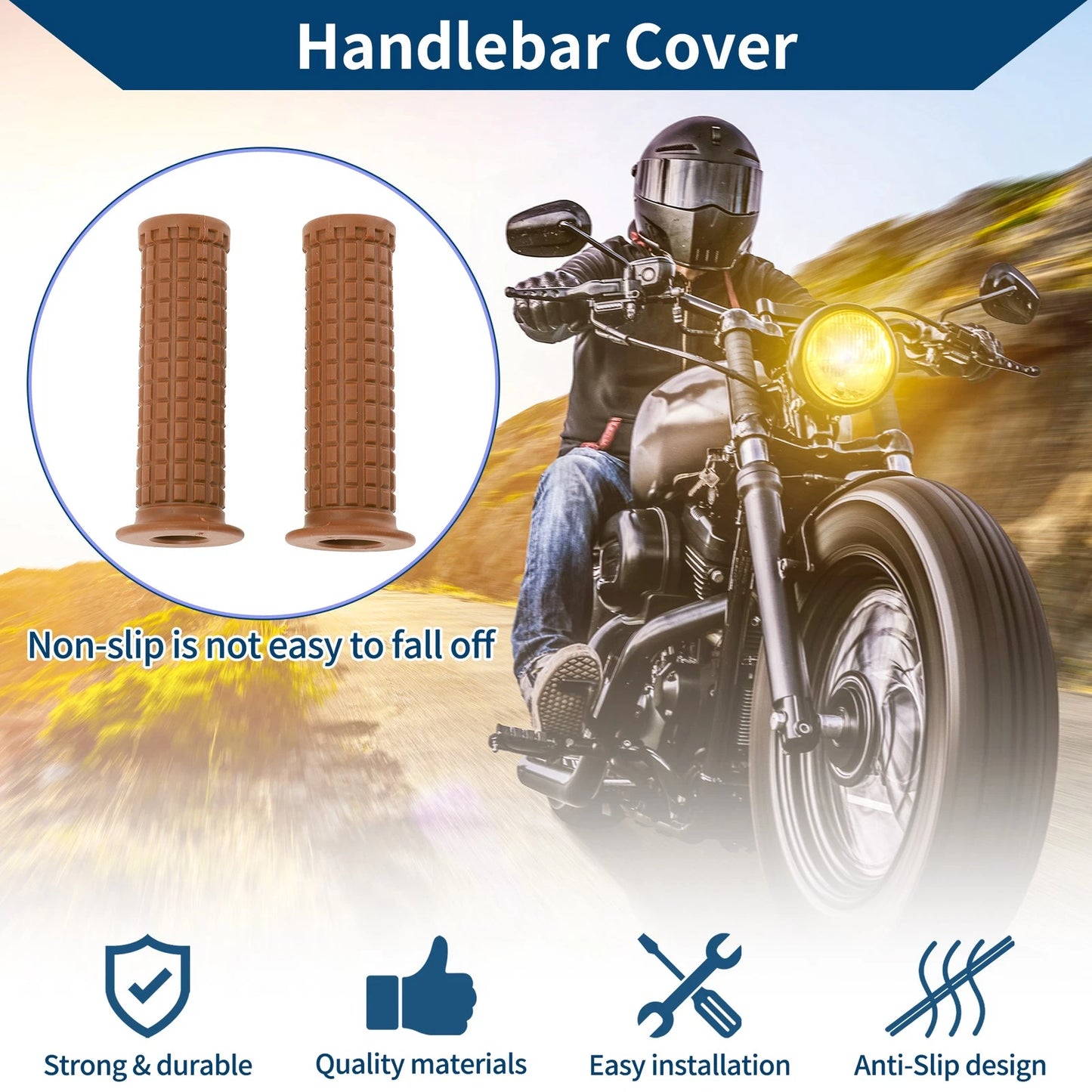 7/8" Motorcycle Hand Grips   - Light Brown