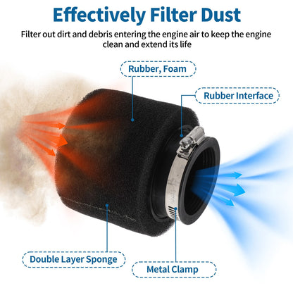 Set of 1 Motorcycle Air Filter Universal 48-50 mm Rubber Foam Black