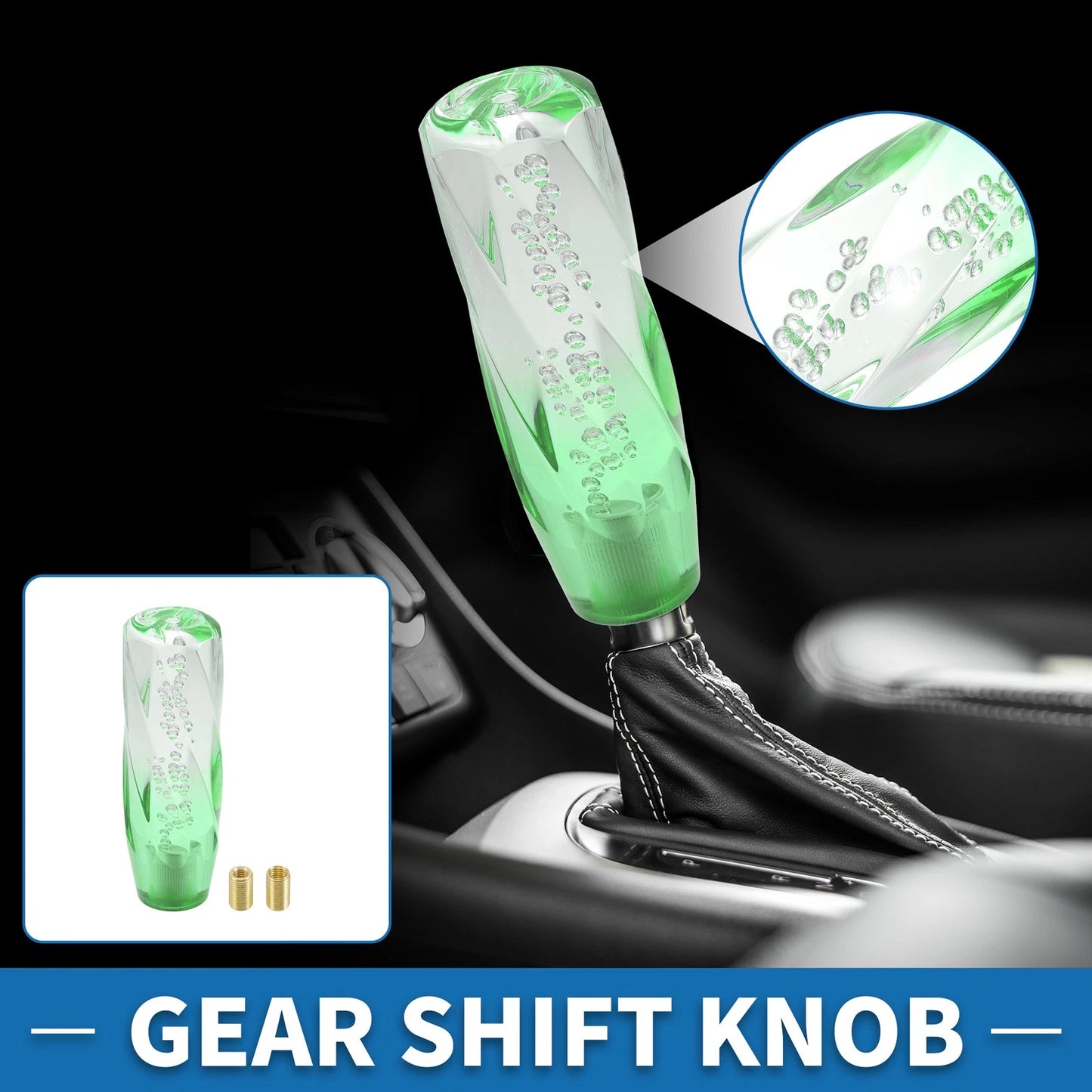 Set of 1 Shift Knob with 2 Adapters for Universal Fit (15cm, Light Green)
