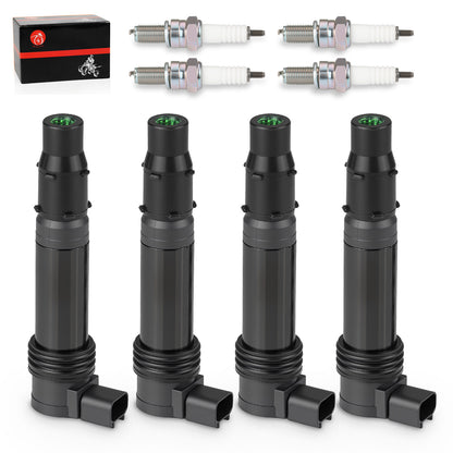 Set of 4 Ignition Coils & Iridium Spark Plugs for Kawasaki Ninja ZX600 (2000–2009)