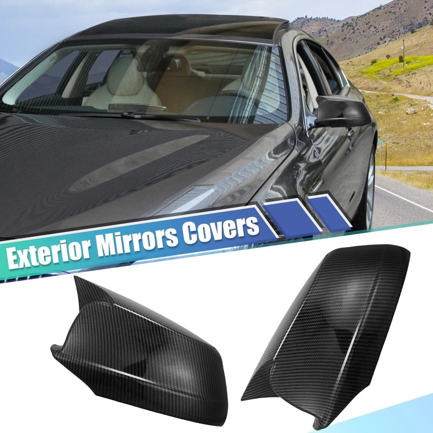 1 x Pair Door Wing Rearview Side Mirror Cover Cap Carbon Fiber Pattern for BMW
