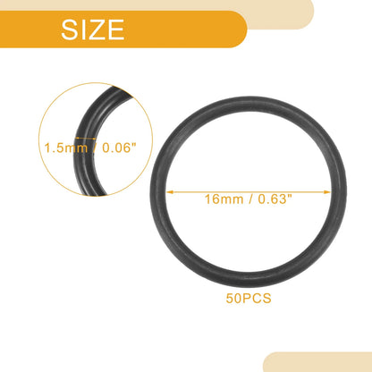 50pcs NBR Rubber O Ring Seal Gasket for Cars Trucks (Universal) 16mm ID x 1.5mm CS