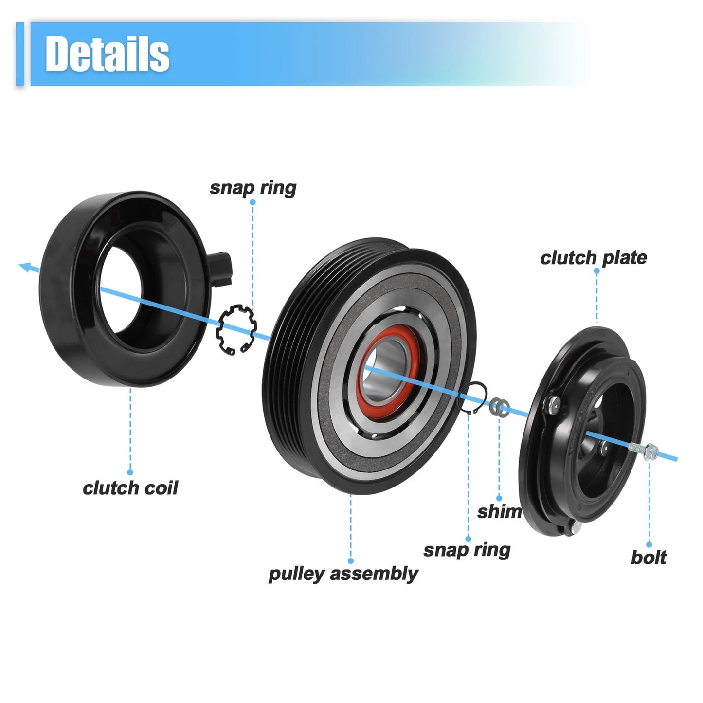 Set of 1 AC Compressor Clutch Kit Pulley Coil for Jeep Liberty (2009–2012)