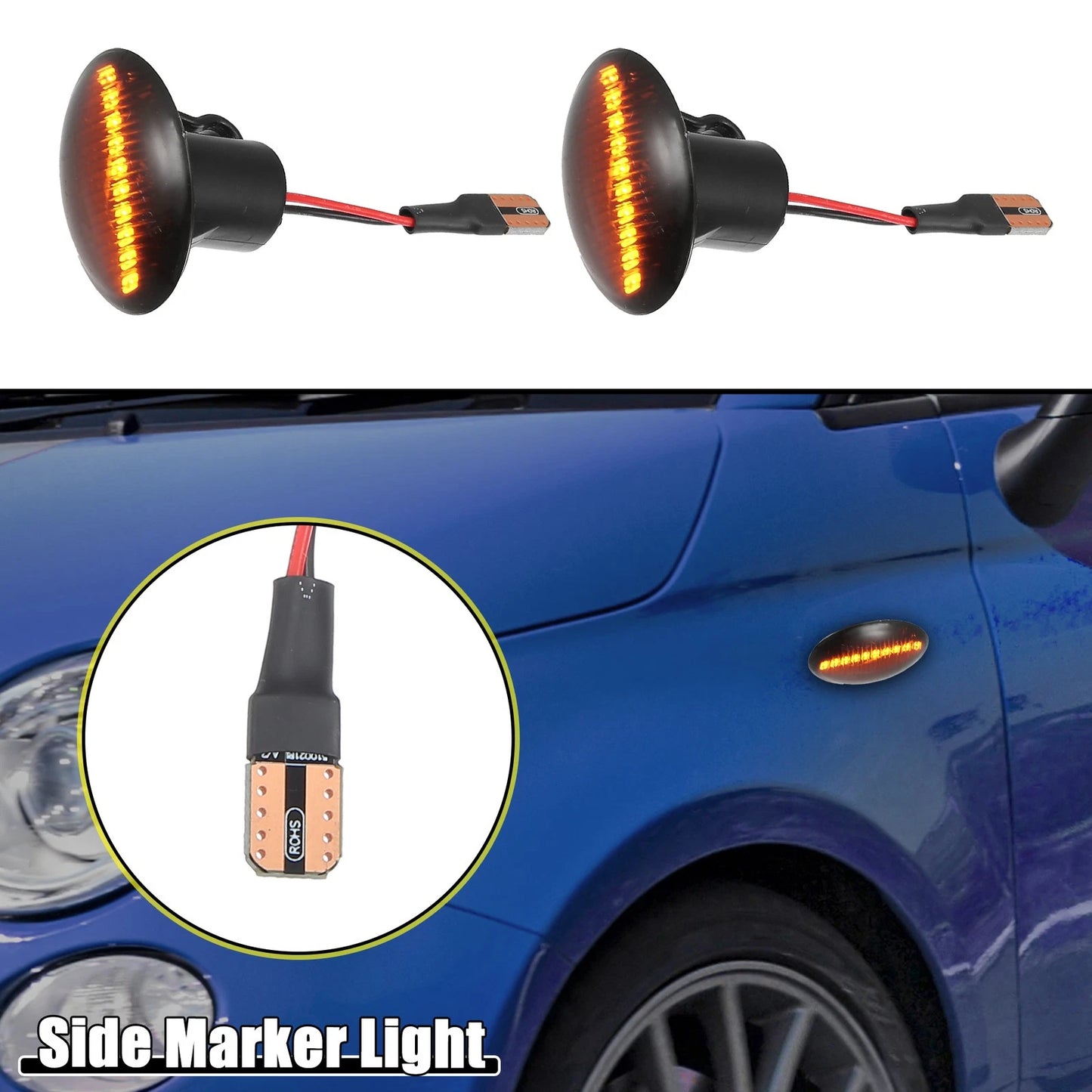 1 Pair LED Side Marker Light for Fiat 500 (2007–2023) 68259985AA